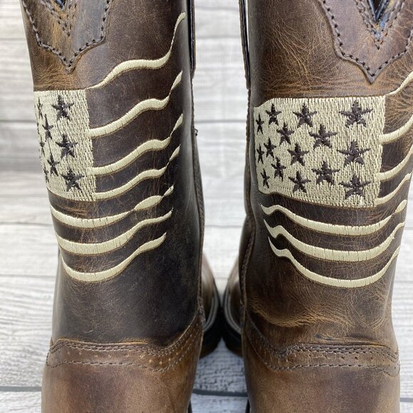 Trump Flag Embroidered Oil / Slip Resistant Cowboy Work Boots Men Size 10.5 EE - Picture 5 of 16